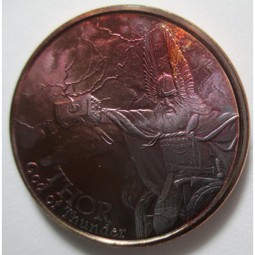 NEW-Norse Gods Series Thor - Valkyrie 1 oz .999 Copper COLORED  BU Round